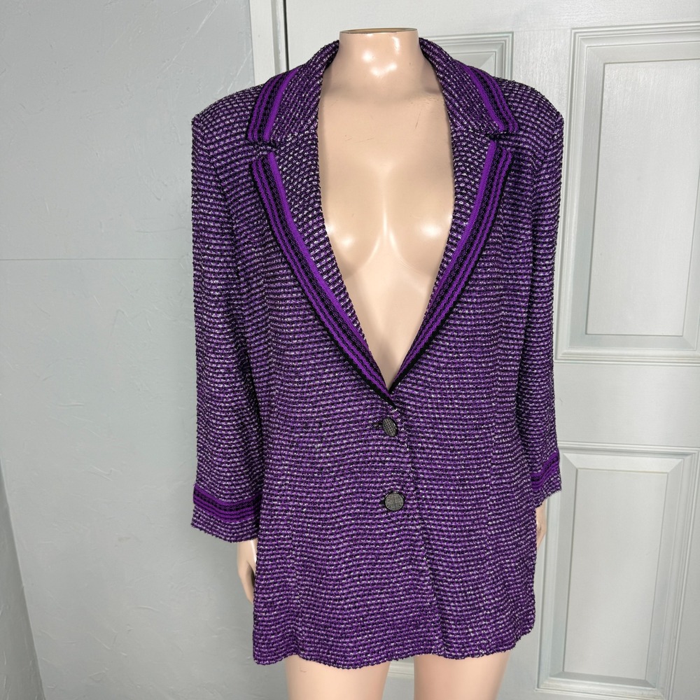 Misook Women's Knit Cardigan Jacket L Blazer Career Jacket Acrylic Button T3-16